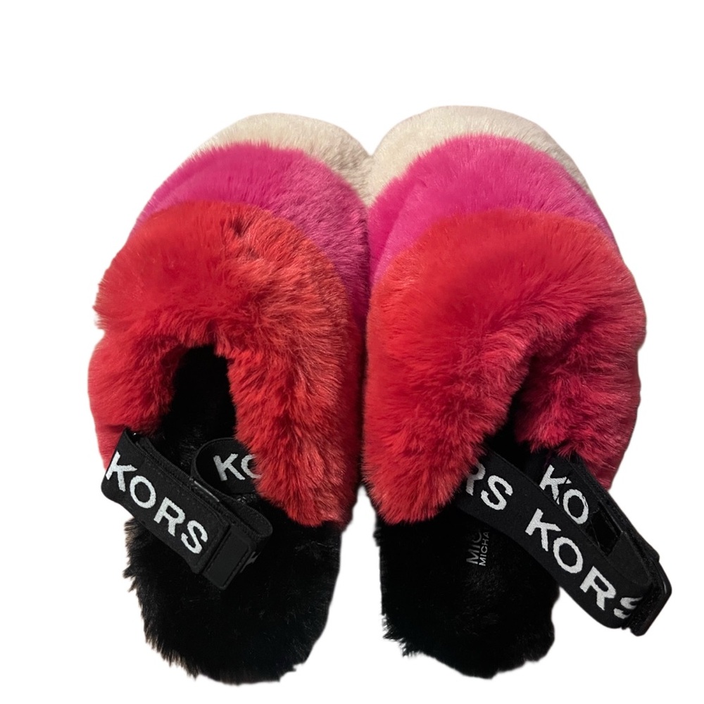 Michael Kors Red and Pink Fur Slippers